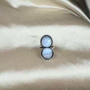 Handmade Blue Lace Agate Double Round Gemstone Silver Ring Jewelry Size 7.75